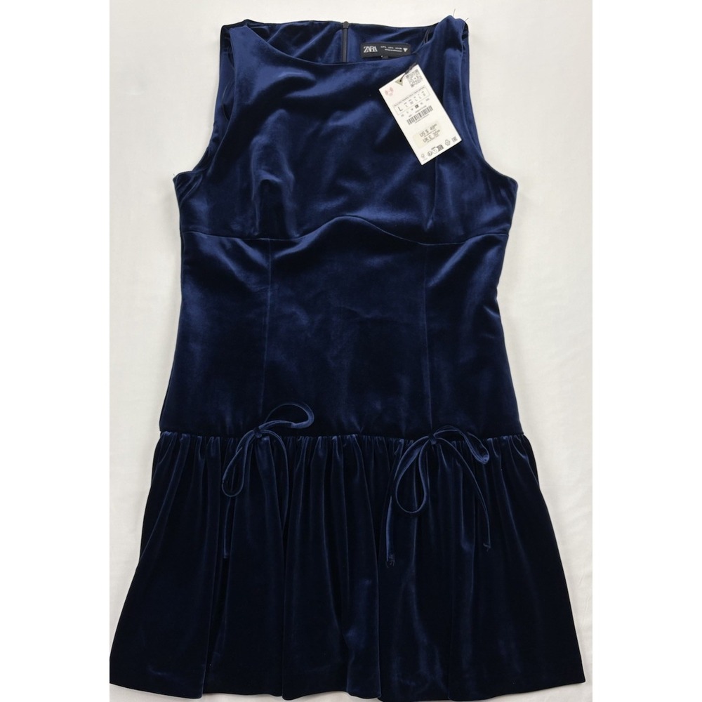 NWT ZARA Blue Velvet Mini Dress. Women's Size Large Homecoming Wedding - Picture 3 of 16
